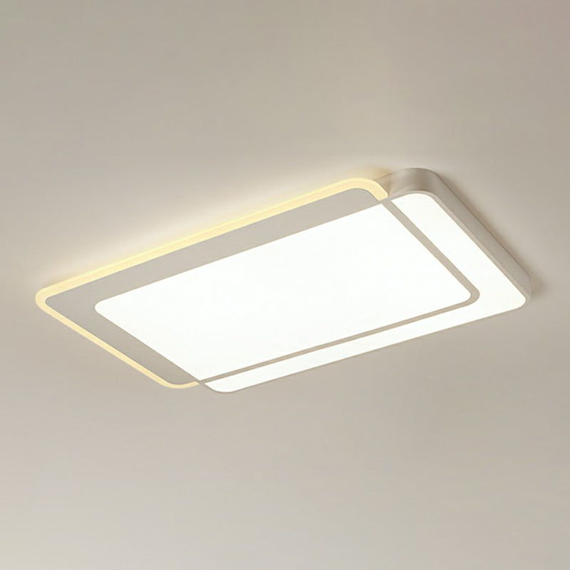 White Rectangular Flush Mount Led Light Minimalism Metal Ceiling Light with Acrylic Diffuser