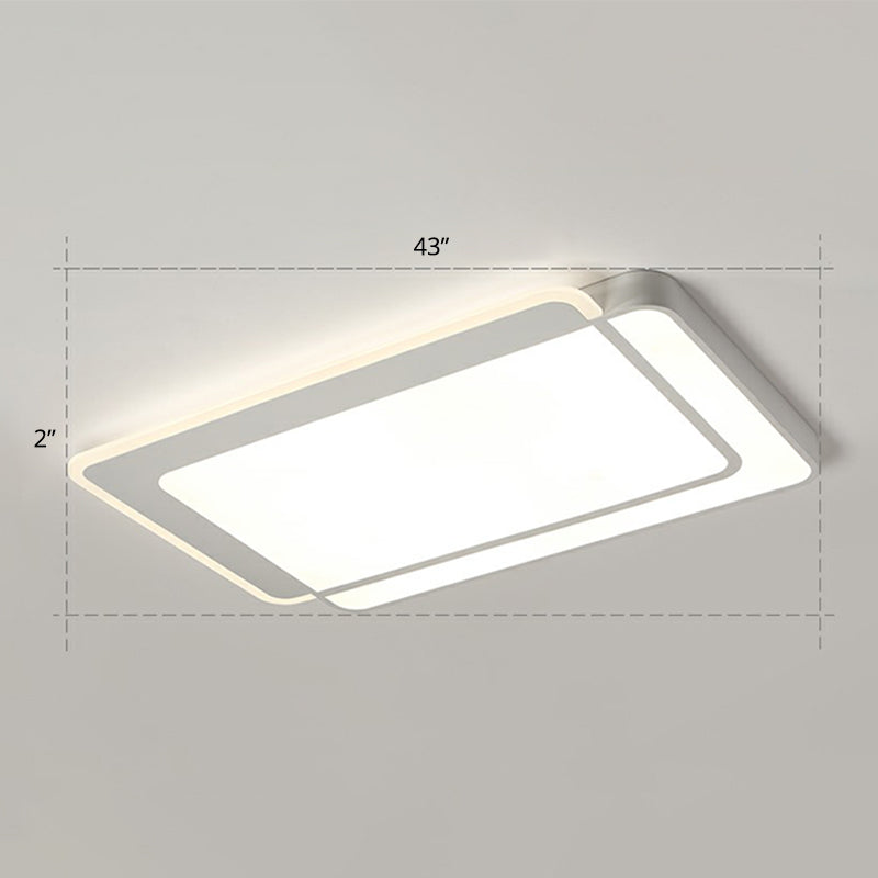 White Rectangular Flush Mount Led Light Minimalism Metal Ceiling Light with Acrylic Diffuser