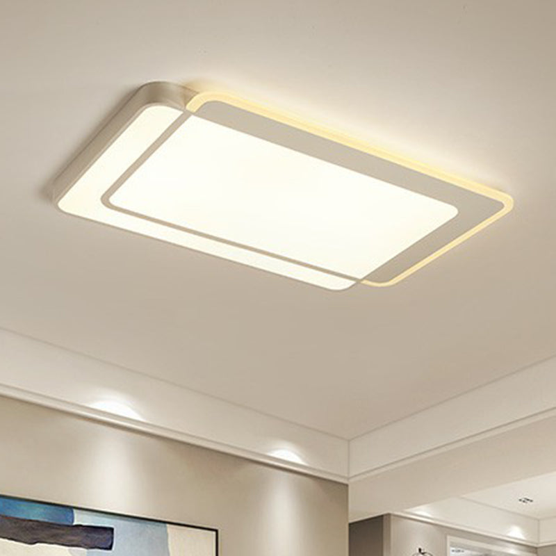 White Rectangular Flush Mount Led Light Minimalism Metal Ceiling Light with Acrylic Diffuser