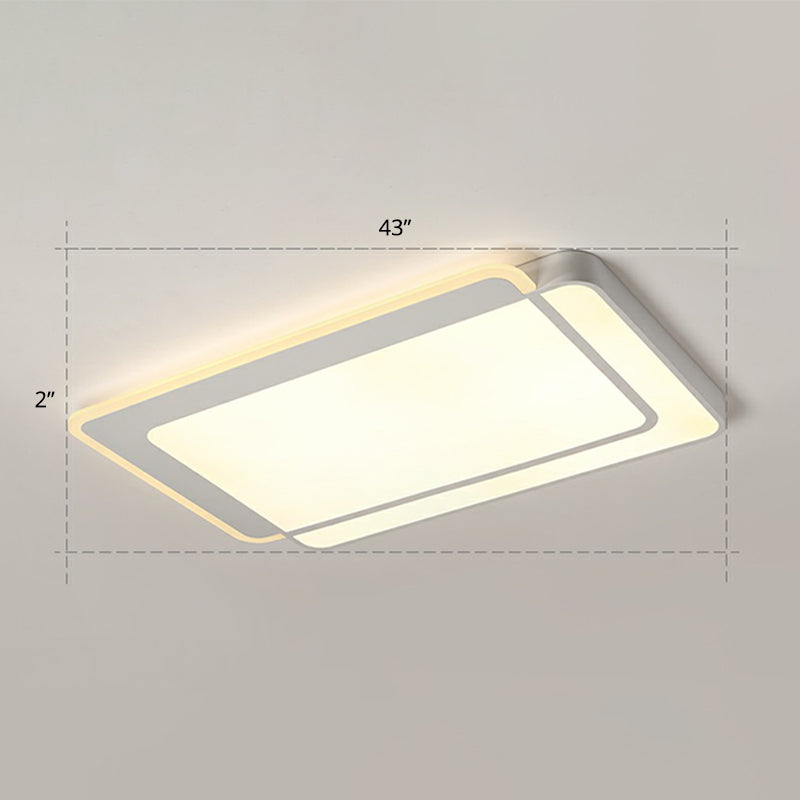 White Rectangular Flush Mount Led Light Minimalism Metal Ceiling Light with Acrylic Diffuser
