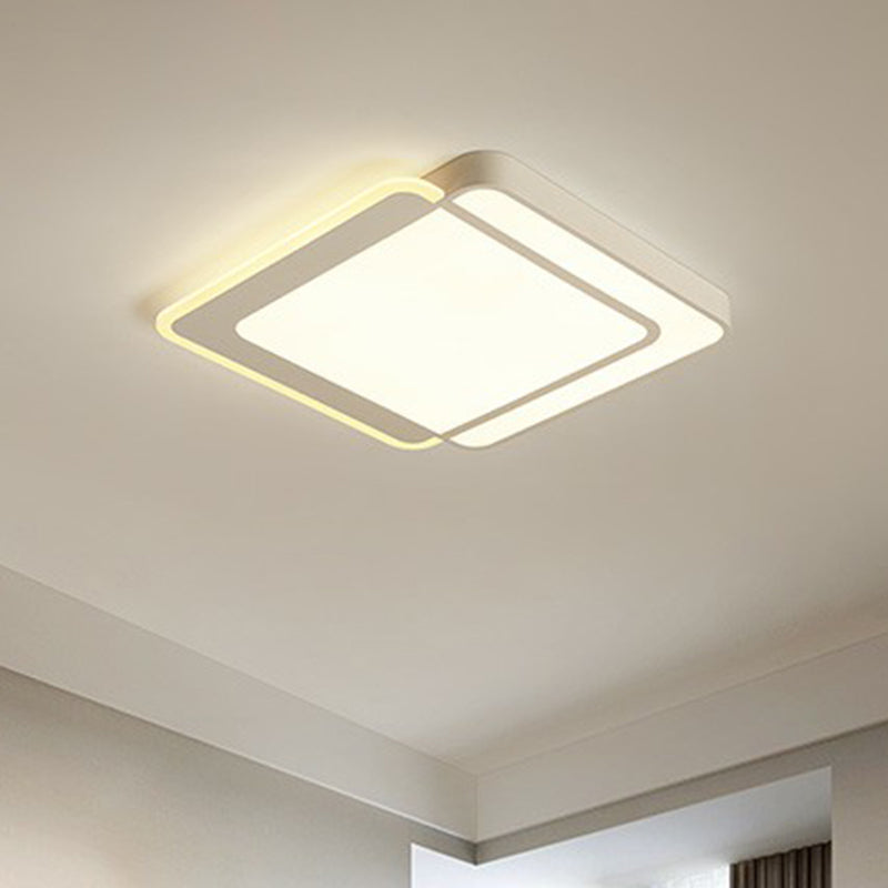 White Rectangular Flush Mount Led Light Minimalism Metal Ceiling Light with Acrylic Diffuser