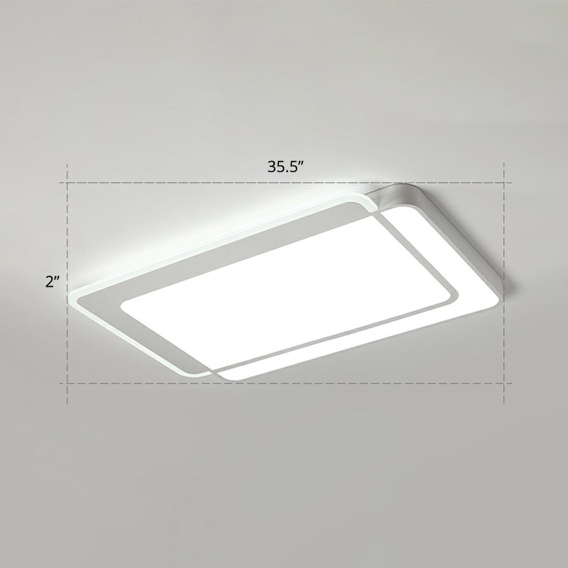 White Rectangular Flush Mount Led Light Minimalism Metal Ceiling Light with Acrylic Diffuser