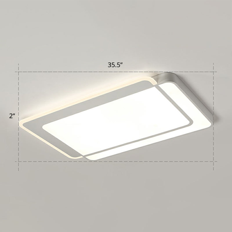 White Rectangular Flush Mount Led Light Minimalism Metal Ceiling Light with Acrylic Diffuser