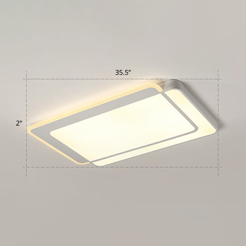 White Rectangular Flush Mount Led Light Minimalism Metal Ceiling Light with Acrylic Diffuser