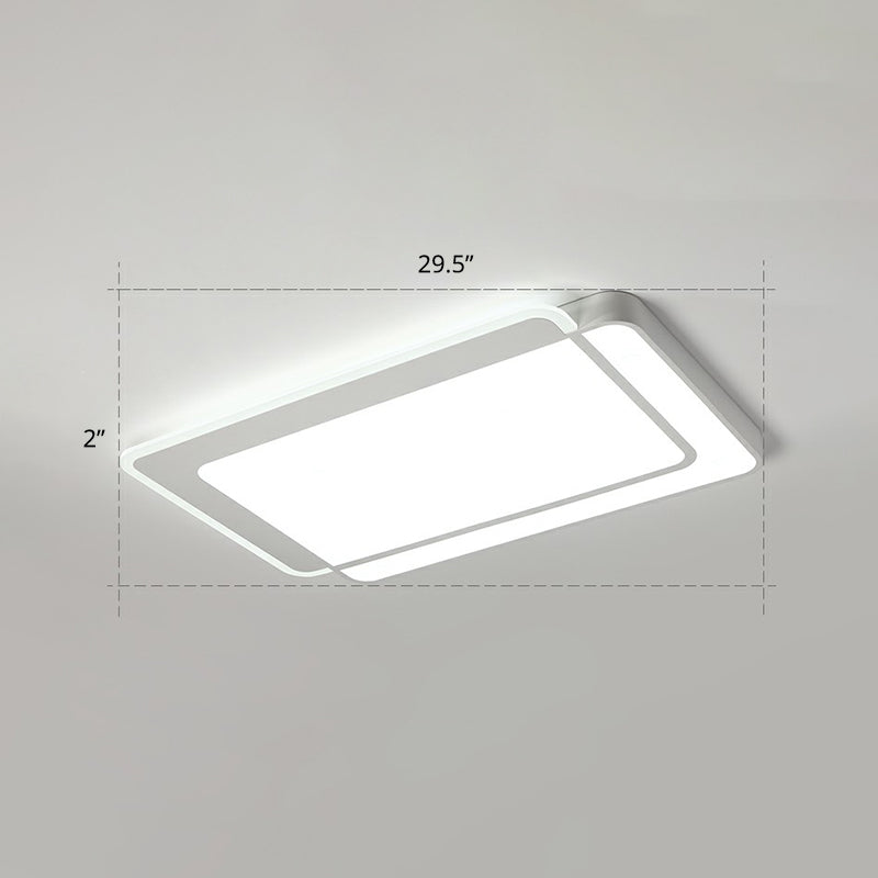 White Rectangular Flush Mount Led Light Minimalism Metal Ceiling Light with Acrylic Diffuser