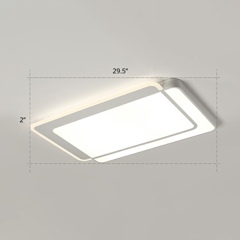 White Rectangular Flush Mount Led Light Minimalism Metal Ceiling Light with Acrylic Diffuser