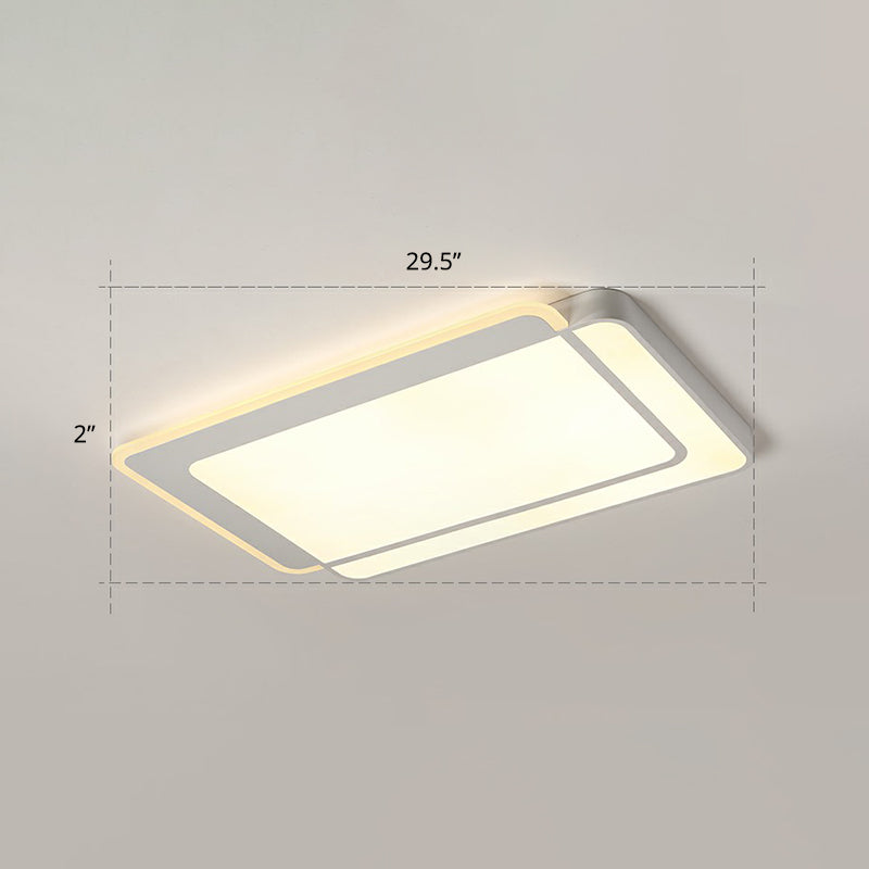White Rectangular Flush Mount Led Light Minimalism Metal Ceiling Light with Acrylic Diffuser
