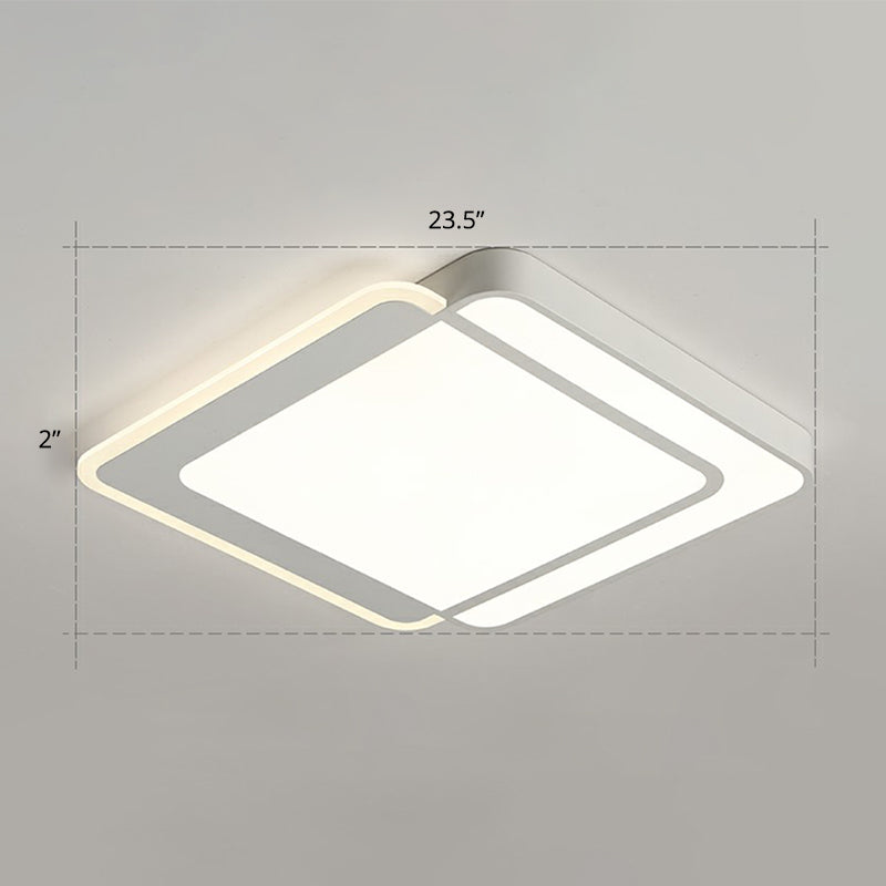 White Rectangular Flush Mount Led Light Minimalism Metal Ceiling Light with Acrylic Diffuser