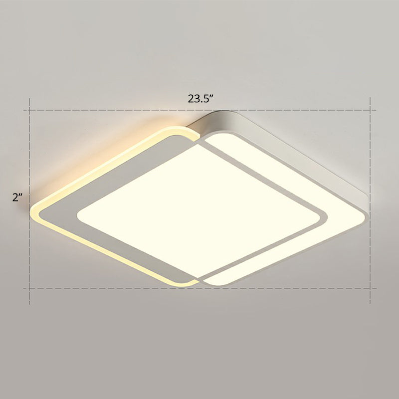 White Rectangular Flush Mount Led Light Minimalism Metal Ceiling Light with Acrylic Diffuser
