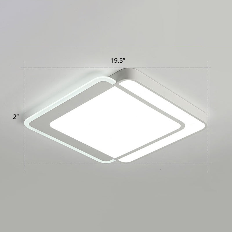 White Rectangular Flush Mount Led Light Minimalism Metal Ceiling Light with Acrylic Diffuser