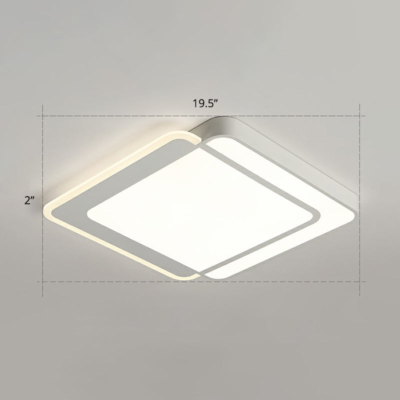 White Rectangular Flush Mount Led Light Minimalism Metal Ceiling Light with Acrylic Diffuser