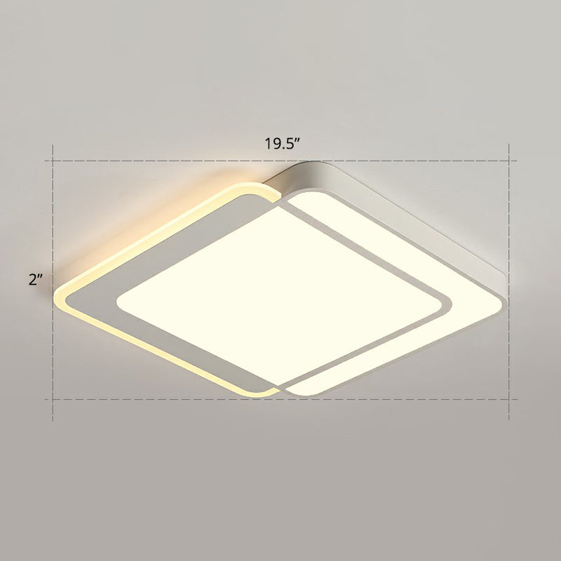 White Rectangular Flush Mount Led Light Minimalism Metal Ceiling Light with Acrylic Diffuser
