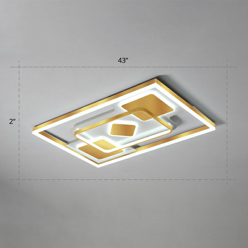 Contemporary LED Ceiling Flush Mount Gold Rectangular Flush Light Fixture with Acrylic Shade