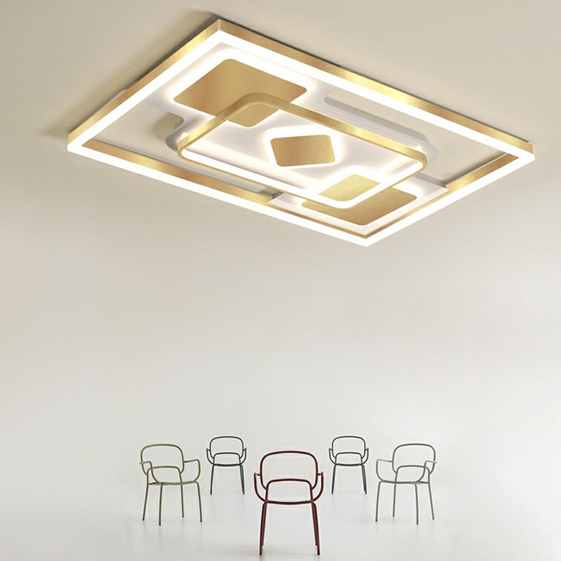 Contemporary LED Ceiling Flush Mount Gold Rectangular Flush Light Fixture with Acrylic Shade
