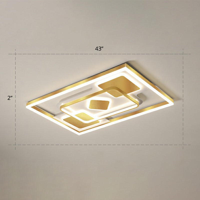 Contemporary LED Ceiling Flush Mount Gold Rectangular Flush Light Fixture with Acrylic Shade