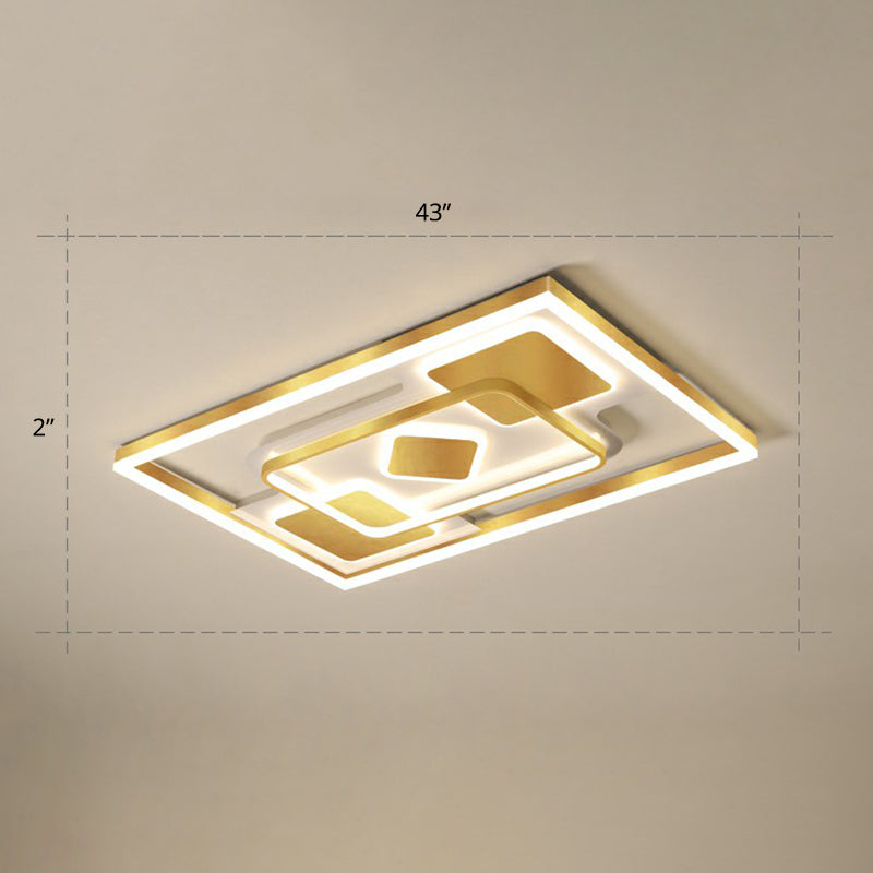 Contemporary LED Ceiling Flush Mount Gold Rectangular Flush Light Fixture with Acrylic Shade