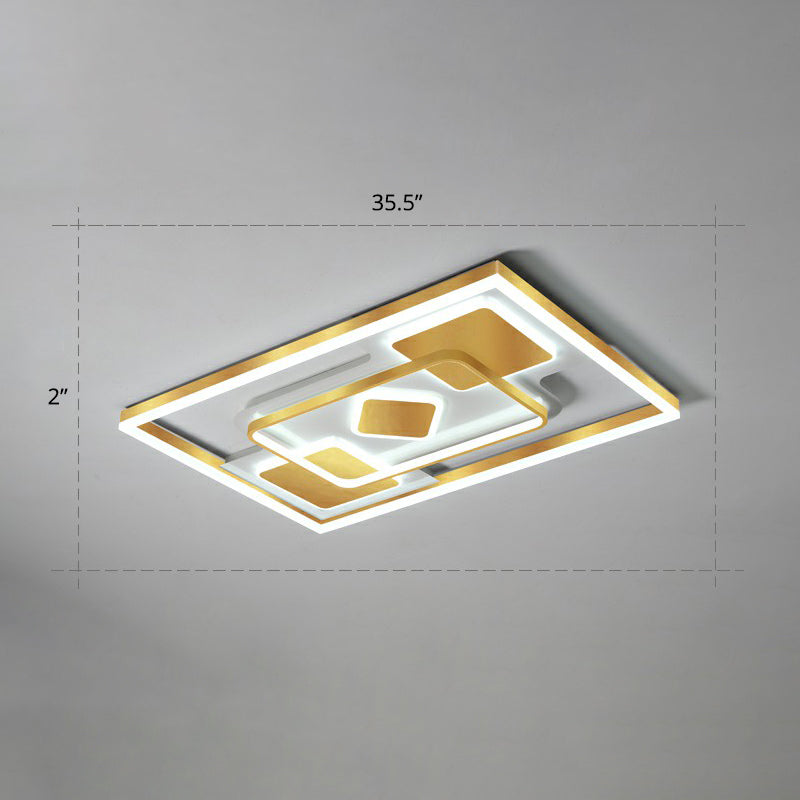 Contemporary LED Ceiling Flush Mount Gold Rectangular Flush Light Fixture with Acrylic Shade