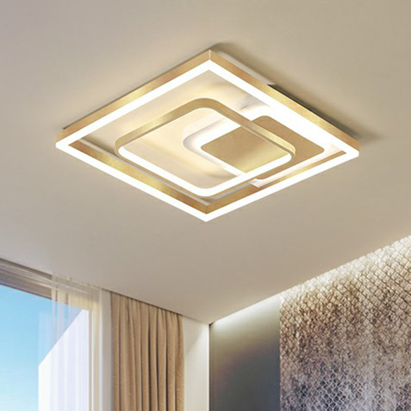 Contemporary LED Ceiling Flush Mount Gold Rectangular Flush Light Fixture with Acrylic Shade