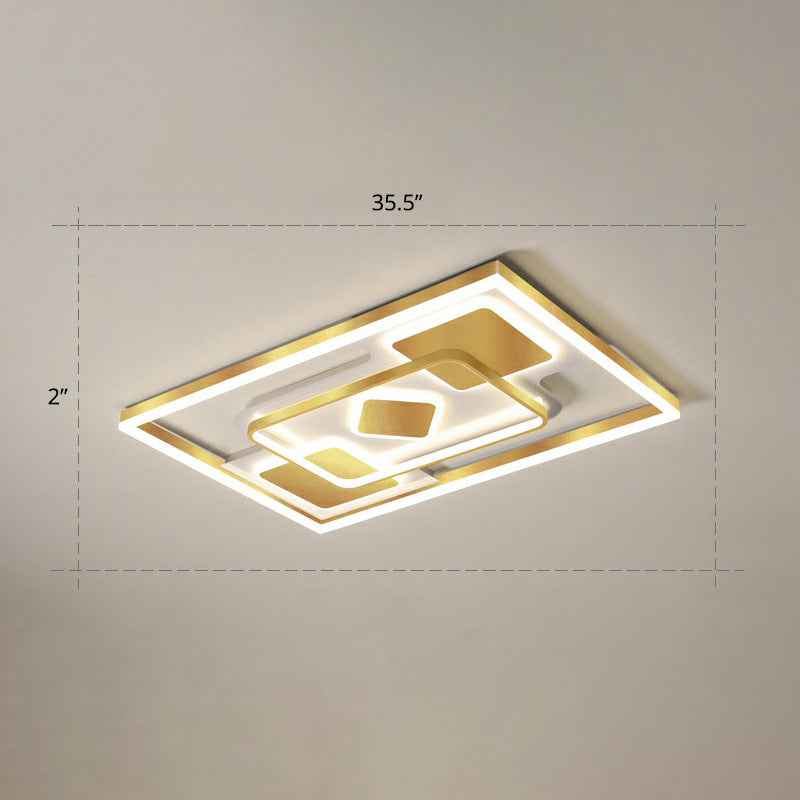 Contemporary LED Ceiling Flush Mount Gold Rectangular Flush Light Fixture with Acrylic Shade