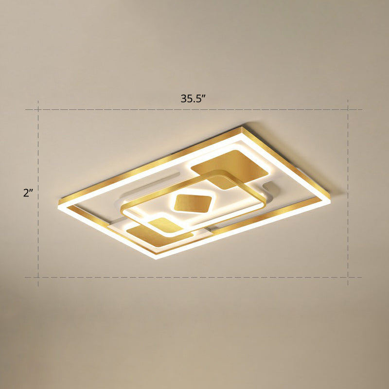 Contemporary LED Ceiling Flush Mount Gold Rectangular Flush Light Fixture with Acrylic Shade