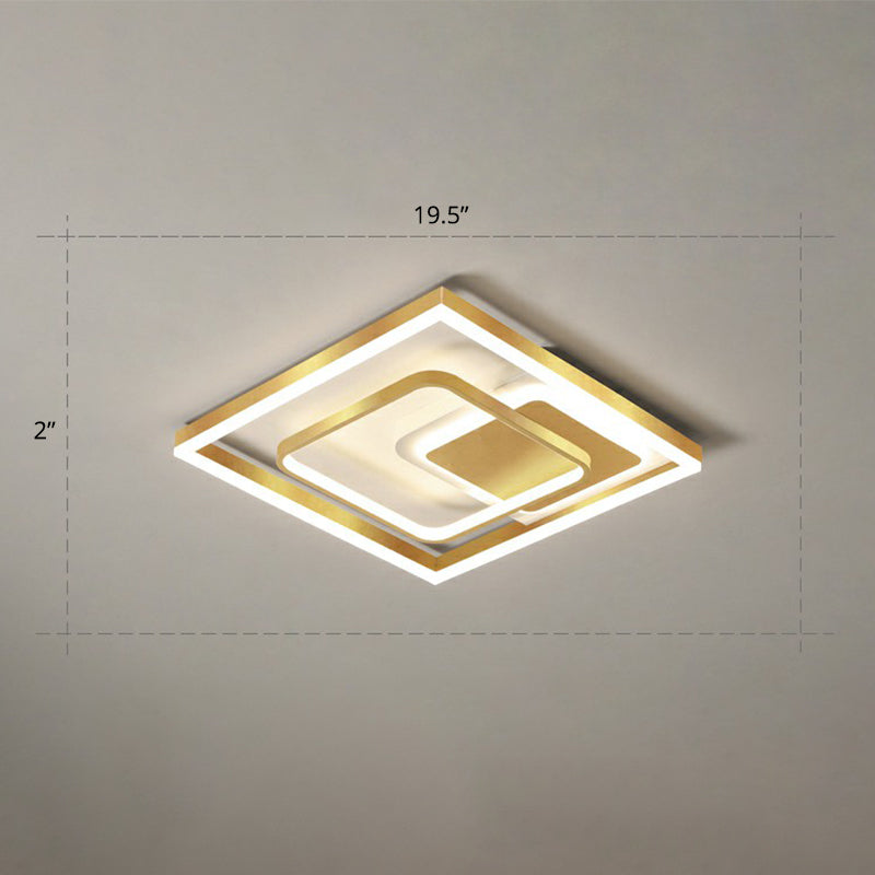 Contemporary LED Ceiling Flush Mount Gold Rectangular Flush Light Fixture with Acrylic Shade