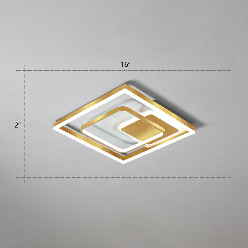 Contemporary LED Ceiling Flush Mount Gold Rectangular Flush Light Fixture with Acrylic Shade