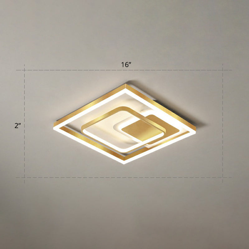 Contemporary LED Ceiling Flush Mount Gold Rectangular Flush Light Fixture with Acrylic Shade