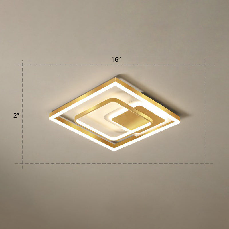 Contemporary LED Ceiling Flush Mount Gold Rectangular Flush Light Fixture with Acrylic Shade