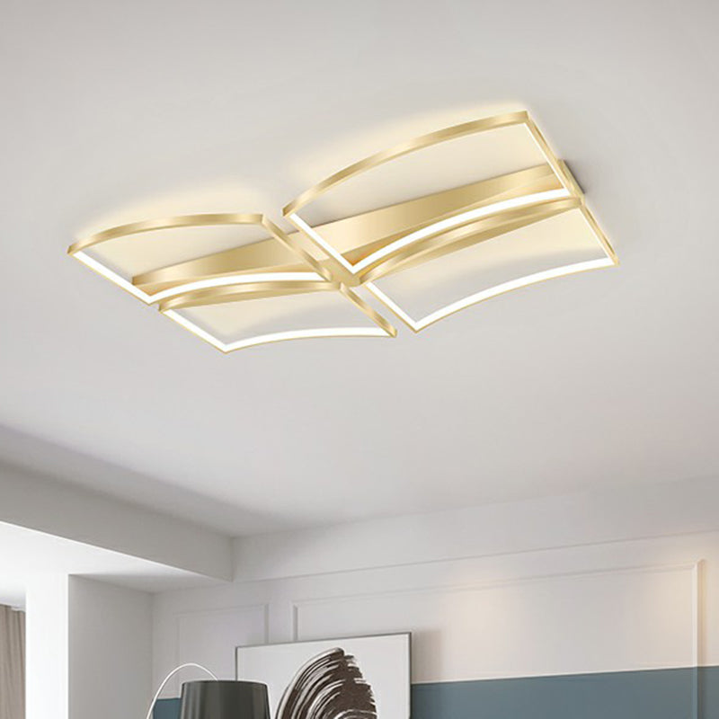 Minimalistic Curved Frame Flush Mount Fixture Metallic Living Room LED Ceiling Lighting