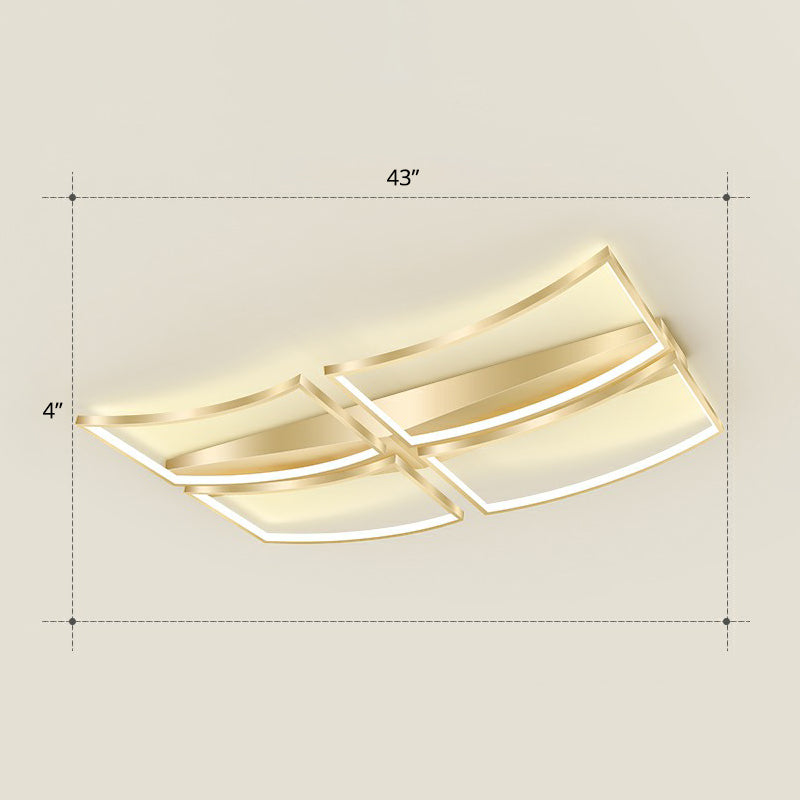 Minimalistic Curved Frame Flush Mount Fixture Metallic Living Room LED Ceiling Lighting