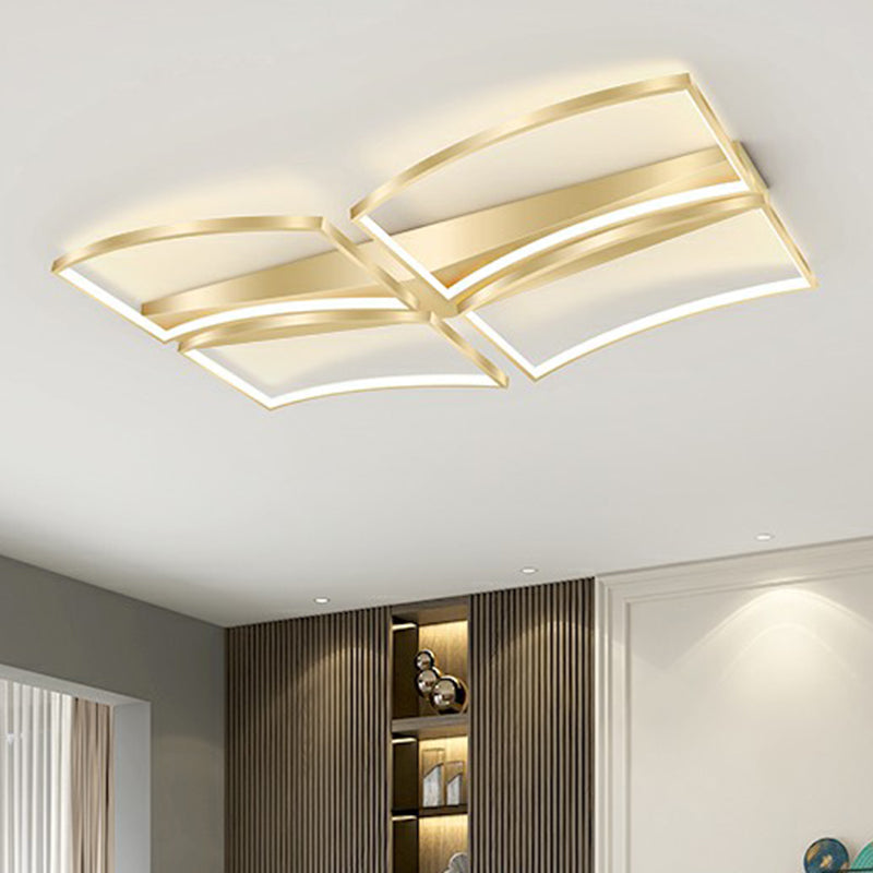 Minimalistic Curved Frame Flush Mount Fixture Metallic Living Room LED Ceiling Lighting