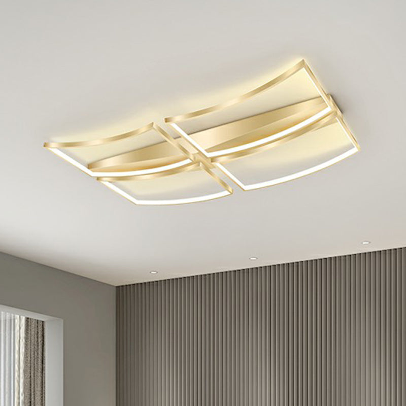 Minimalistic Curved Frame Flush Mount Fixture Metallic Living Room LED Ceiling Lighting