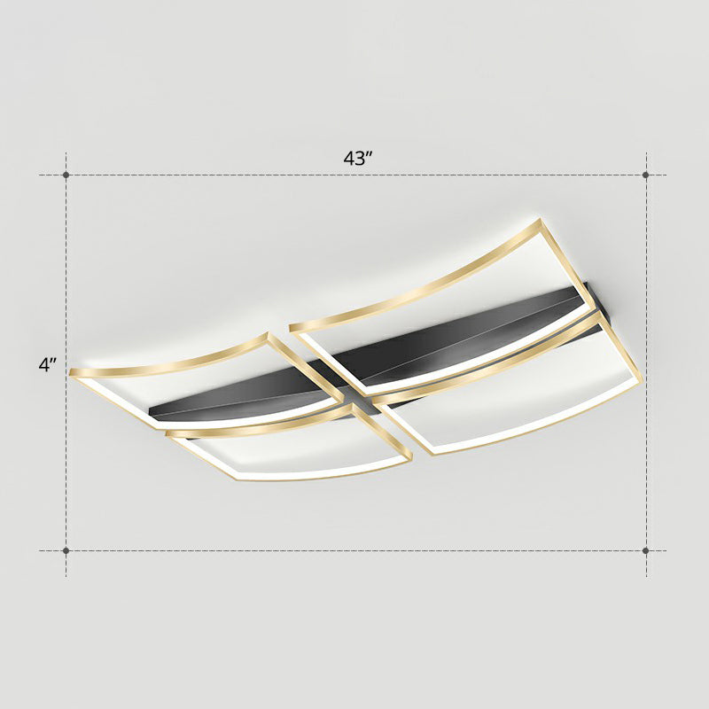 Minimalistic Curved Frame Flush Mount Fixture Metallic Living Room LED Ceiling Lighting