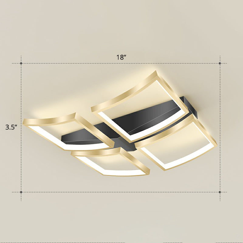 Minimalistic Curved Frame Flush Mount Fixture Metallic Living Room LED Ceiling Lighting