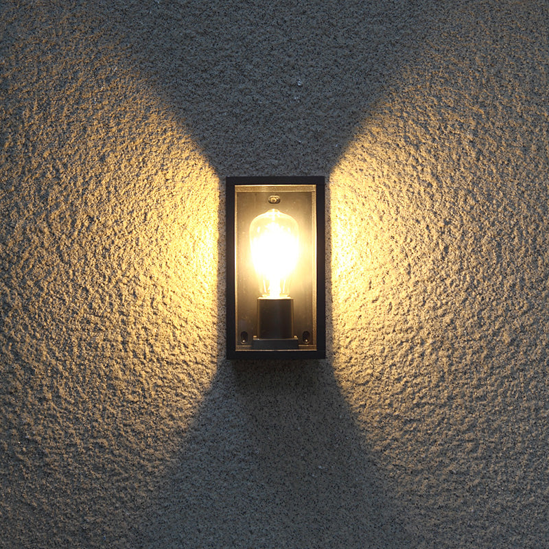 Box Patio Wall Lighting Fixture Transparent Glass 1 Bulb Modern Wall Sconce in Black