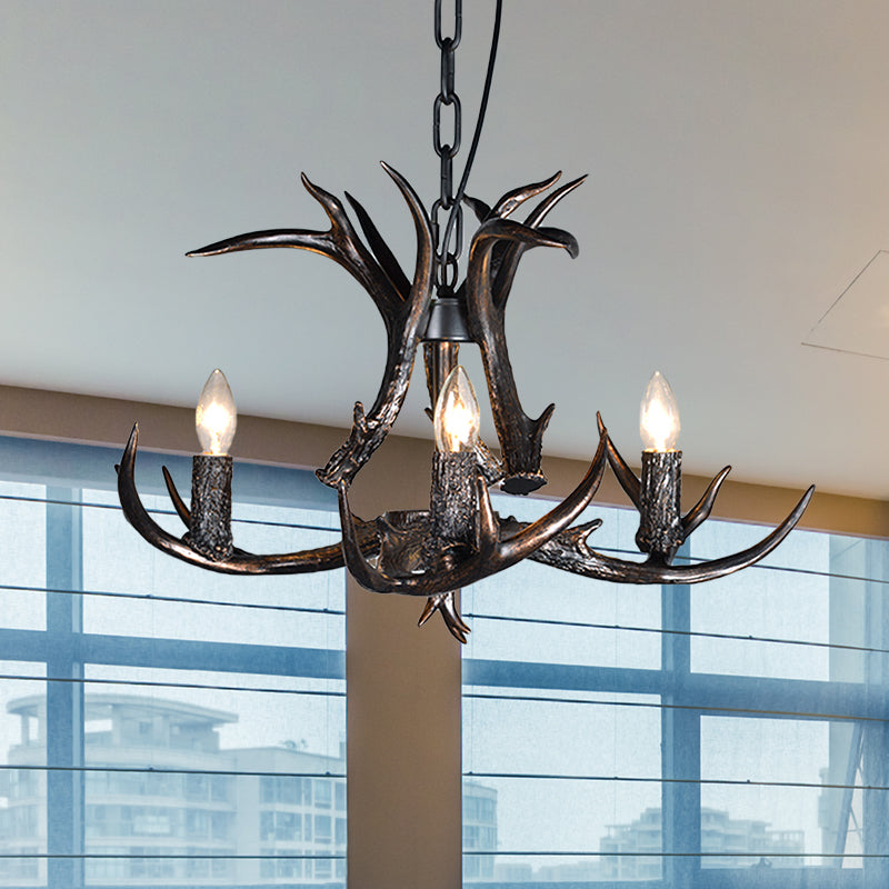 3/5/6 Heads Resin Chandelier Vintage Style Black Candelabra Living Room Pendant Light with Adjustable Chain