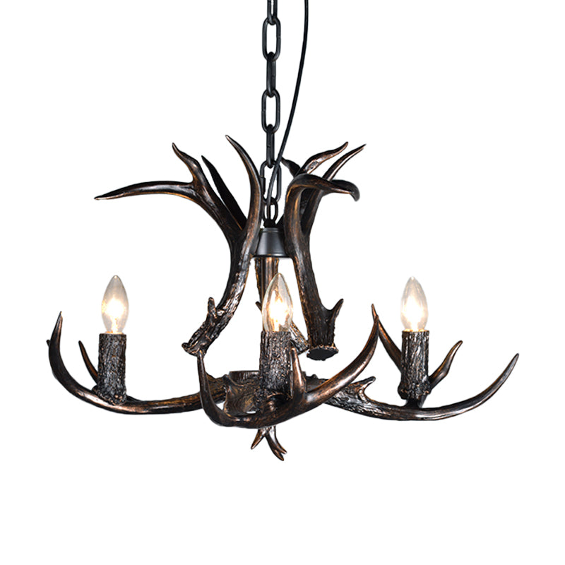 3/5/6 Heads Resin Chandelier Vintage Style Black Candelabra Living Room Pendant Light with Adjustable Chain