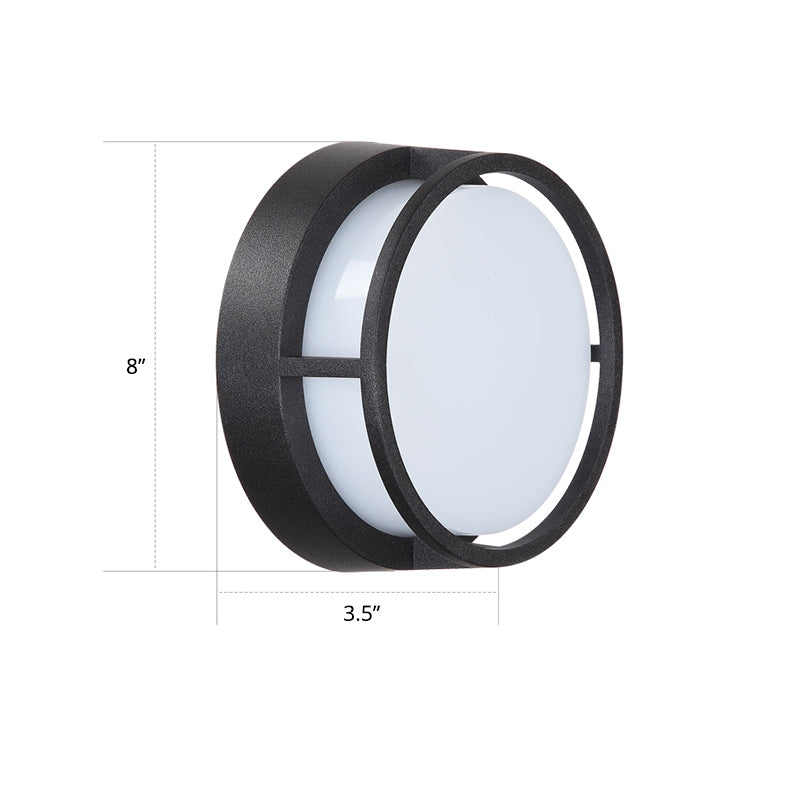 Round Outdoor Wall Sconce Lamp Plastic Modernist LED Wall Mount Lighting in Black