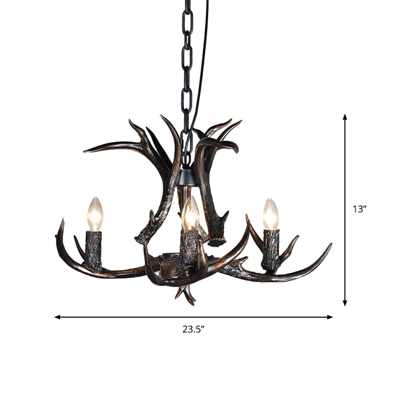 3/5/6 Heads Resin Chandelier Vintage Style Black Candelabra Living Room Pendant Light with Adjustable Chain