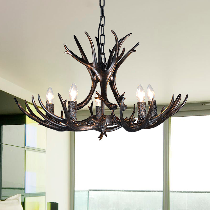 3/5/6 Heads Resin Chandelier Vintage Style Black Candelabra Living Room Pendant Light with Adjustable Chain