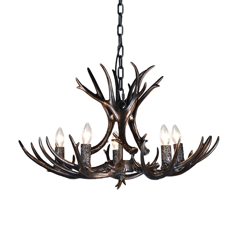 3/5/6 Heads Resin Chandelier Vintage Style Black Candelabra Living Room Pendant Light with Adjustable Chain