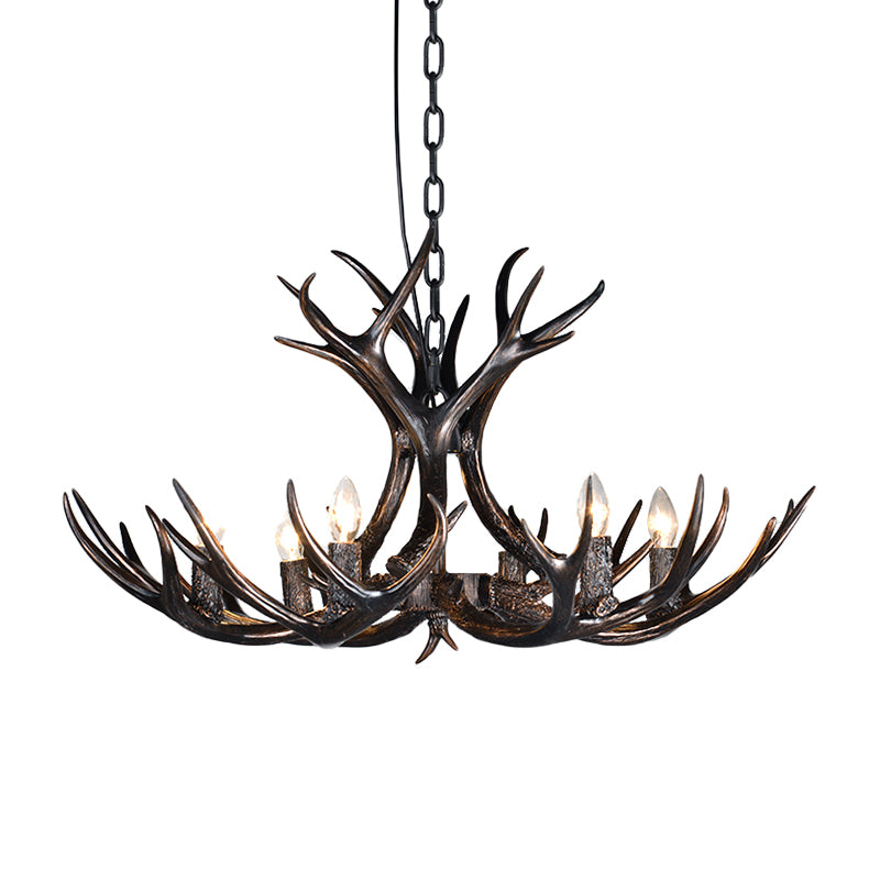3/5/6 Heads Resin Chandelier Vintage Style Black Candelabra Living Room Pendant Light with Adjustable Chain