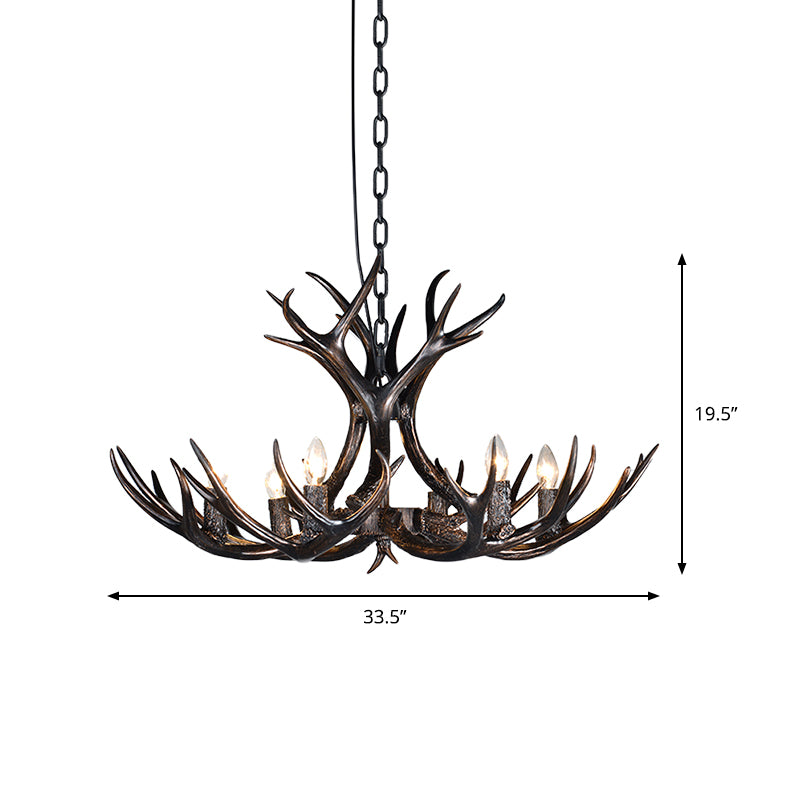 3/5/6 Heads Resin Chandelier Vintage Style Black Candelabra Living Room Pendant Light with Adjustable Chain