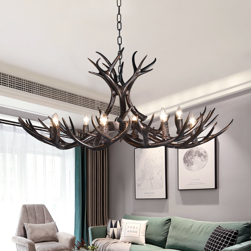 3/5/6 Heads Resin Chandelier Vintage Style Black Candelabra Living Room Pendant Light with Adjustable Chain