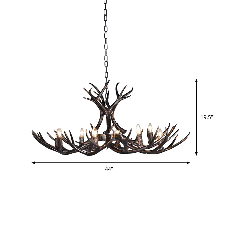 3/5/6 Heads Resin Chandelier Vintage Style Black Candelabra Living Room Pendant Light with Adjustable Chain