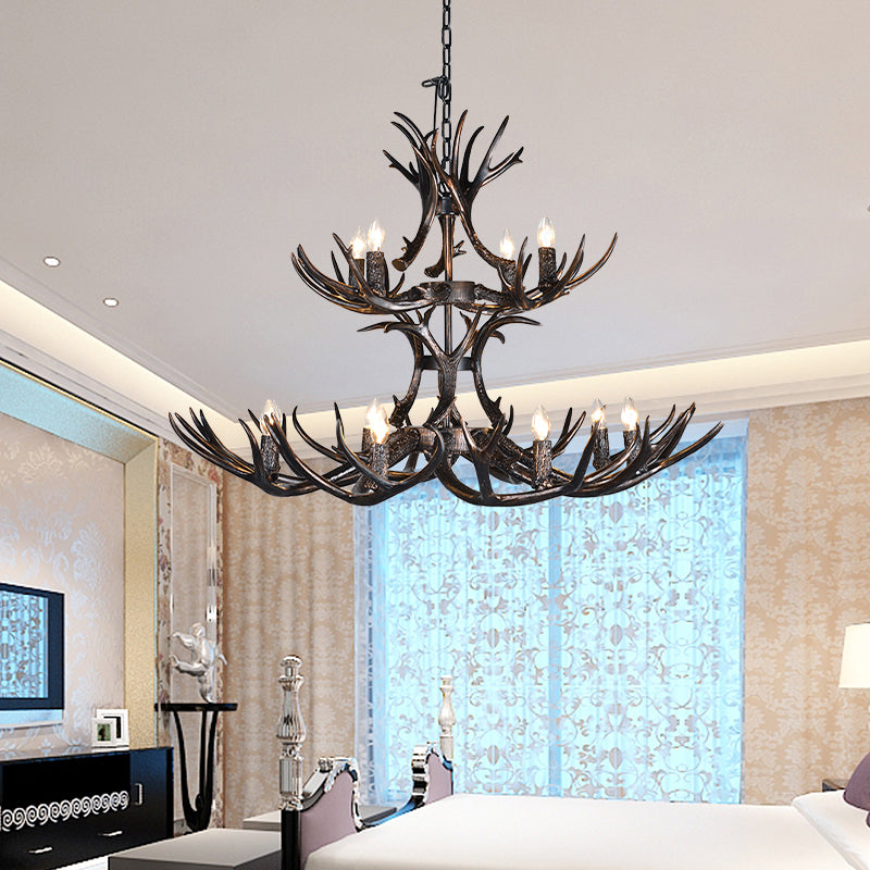 3/5/6 Heads Resin Chandelier Vintage Style Black Candelabra Living Room Pendant Light with Adjustable Chain