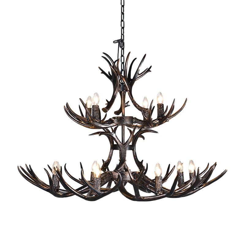 3/5/6 Heads Resin Chandelier Vintage Style Black Candelabra Living Room Pendant Light with Adjustable Chain