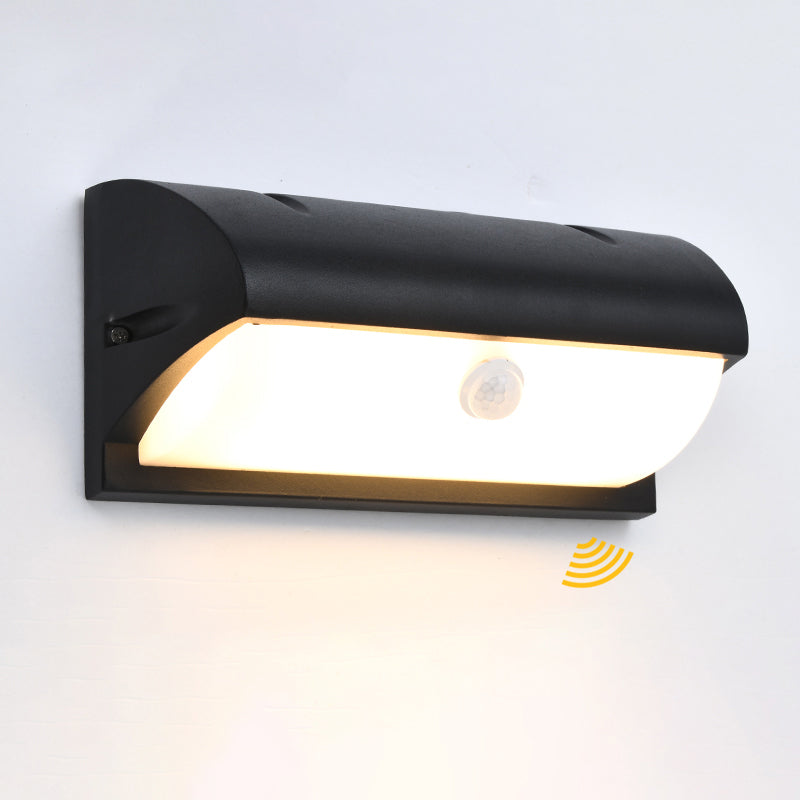 Outdoor LED Wall Lamp Modern Black Sconce Light Fixture with Rectangular Acrylic Shade