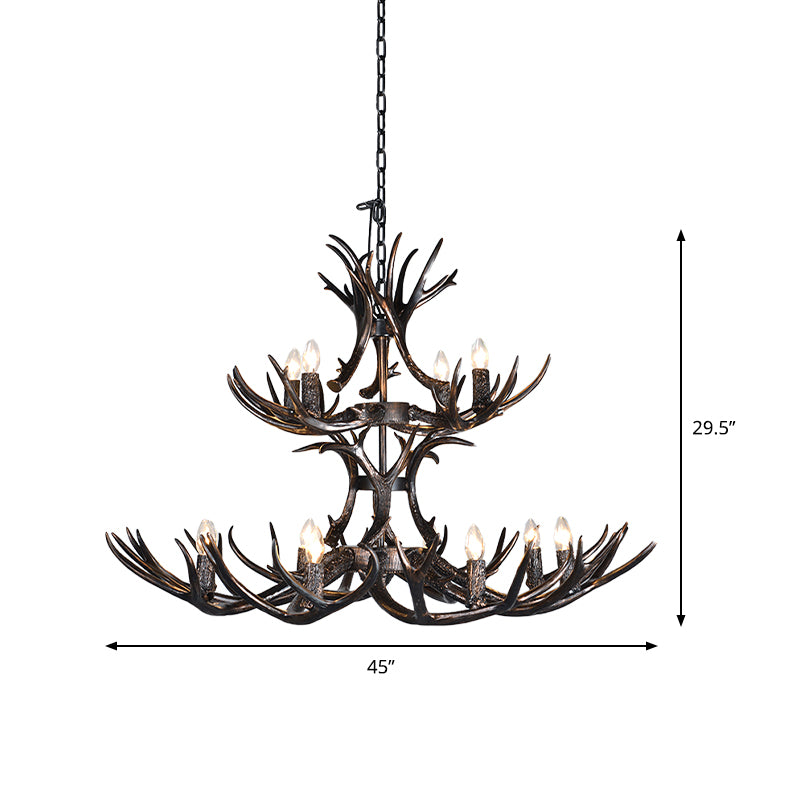3/5/6 Heads Resin Chandelier Vintage Style Black Candelabra Living Room Pendant Light with Adjustable Chain