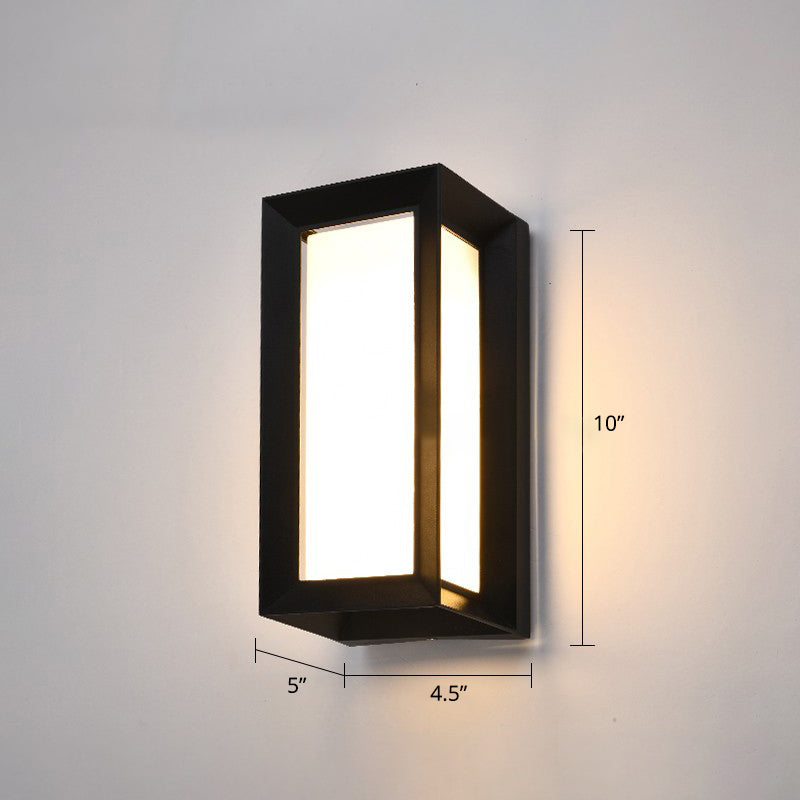 Outdoor LED Wall Lamp Modern Black Sconce Light Fixture with Rectangular Acrylic Shade